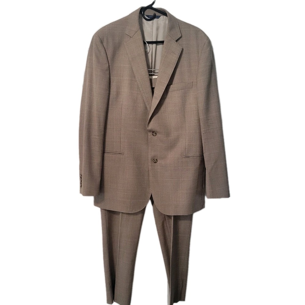 Brooks Brothers 1818 Classic Wool Suit 42R 36W Brown Glen Plaid Mens USA